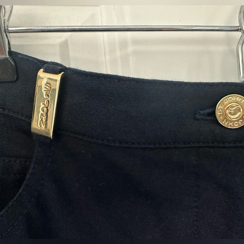 St. John Sport Navy Straight-Leg Pants with Gold Accents - Picture 2 of 6